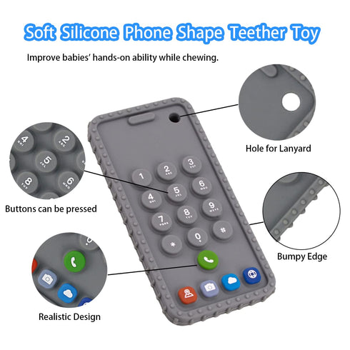 Baby Phone Teething Toys for 0-12 Months, Soft Silicone Cell Phone Teethers, Infant Teether Pacifier for Boys Girls