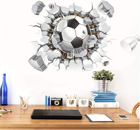 3D Soccer Stickers - Art Ball Soccer Wall Decal for Kids Room, DIY Vinyl Wallpaper for Boys Bedroom