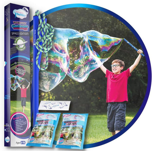 WOWMAZING Giant Bubble Kit: Space - Includes Wand, 2 Big Bubble Concentrate Pouches, Outdoor Toy for Kids