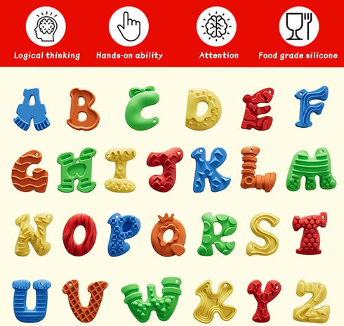 FunFusion 52PCS Set Alphabet Letter Fidget Toys, Textured Sensory Stress Relief for Autism ADHD Kids, Calming Anxiety