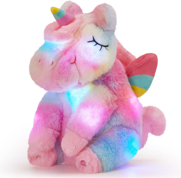 Athoinsu Rainbow Musical Light up Unicorn Stuffed Animal Soft Furry Plush Toy