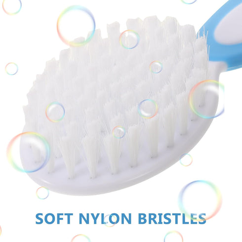 Set 2pcs Soft Bristles Brush and Hair Comb for Newborns, Nylon Scalp Massage and Bath Cleaning Brush Kit, Pink and Blue