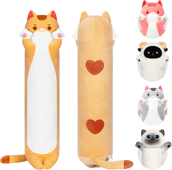 Long Cat Plush - Cute Brown Cat Stuffed Animals, Soft Plushies, Kawaii Kids Plush Sleeping Throw Pillow Doll (20 Inch)