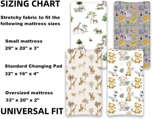 FIGEPO 4 Pack Set Safari Jungle Animals Neutral Unisex Fitted Nursery Baby Sheets Toddler Mattress Sheets for Baby Boys
