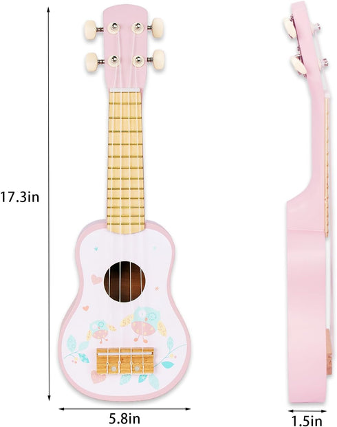 Sets 2 3 Kids Guitar for Girls, Wooden Musical Instruments Toys with Ukulele, Tambourine, Maracas, Harmonica, Mini Band