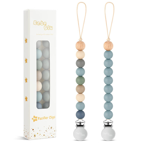 BebeBiu 2 Pack Pacifier Clips, Silicone Pacifier Clip for Baby Boys and Girls,