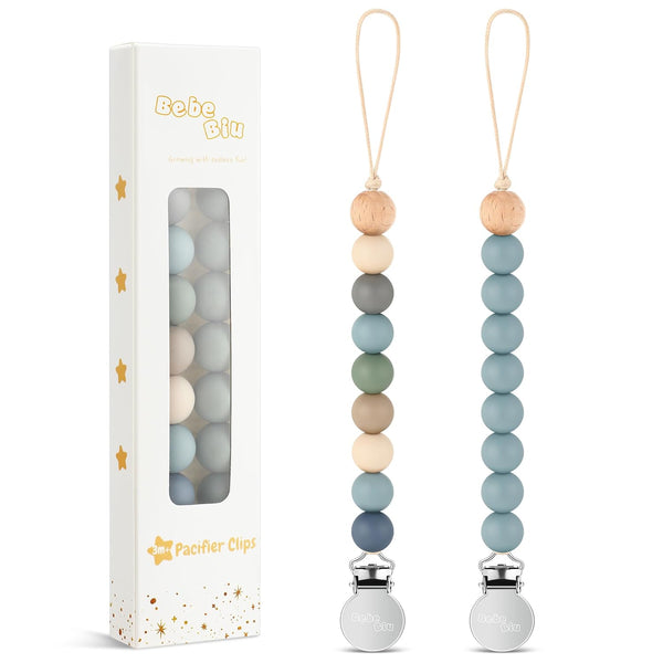 BebeBiu 2 Pack Pacifier Clips, Silicone Pacifier Clip for Baby Boys and Girls,