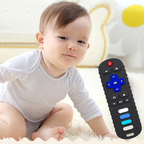 Silicone Baby Teething Toys for Babies 0-18 Months, Remote Control Shape Chew Toys, BPA Free (L-Black)