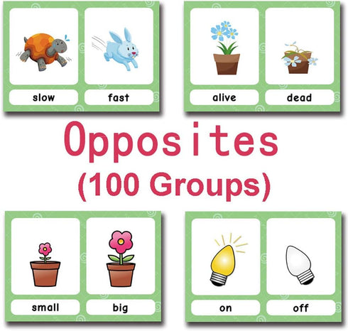 Zwttey 100 Groups English Antonyms Flashcards, Building Vocabulary Pocket Cards, Educational Learning Toys,