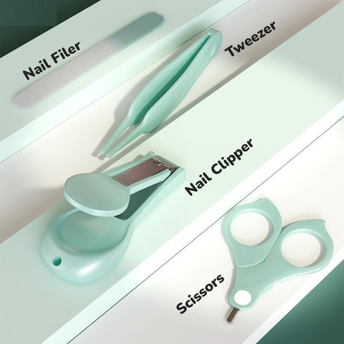 Generic 4-in-1 Set 0-3 Baby Nail Care Kit Newborn Grooming with Safety Scissors, Nail Clipper, Tweezer & Nail Filer