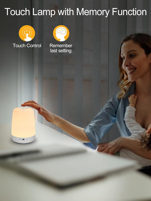 3 200H Night Light for Kids & Nursery - Rechargeable Touch Lamp, Portable Nursing Lamp with Soft & Warm Light