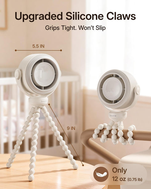 Pinch-Proof 10H 5-Speed SWEETFULL Portable Stroller Fan, Baby Fan, Battery, Quiet Mini Clip on Fan, USB-C Rechargeable