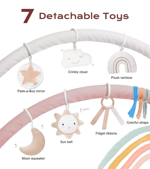 Tummy 7 12 Baby Play Gym Mat, Time Activity Mat with Detachable Toys and Milestone Cards for Stage-Based Sensory