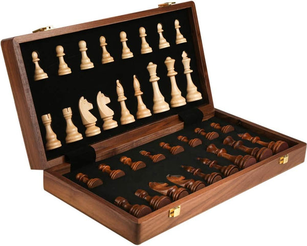 Dan&Dre 15 Folding Wooden Chess & Checkers Set (2 in 1), Portable Travel Chess Board Gift