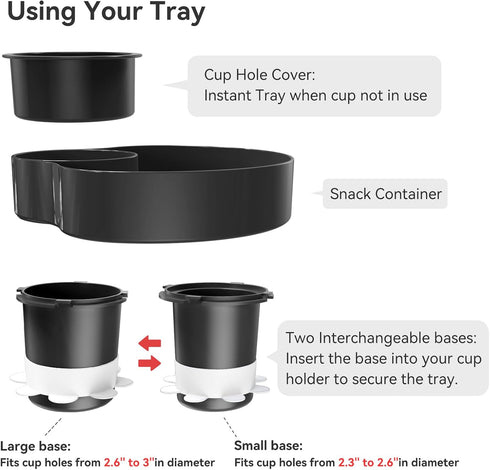 Car Seat Cup Holder Snack Tray Black, Toddler Travel & Road Trip Essentials Accessory for Mess-Free Snacking in the