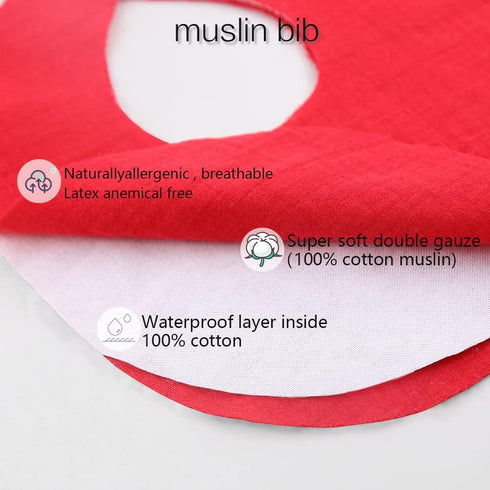 Muslin Baby Bibs Drool Teething Bibs Headband Set, 4-Layer Organic Cotton Lace Waterproof