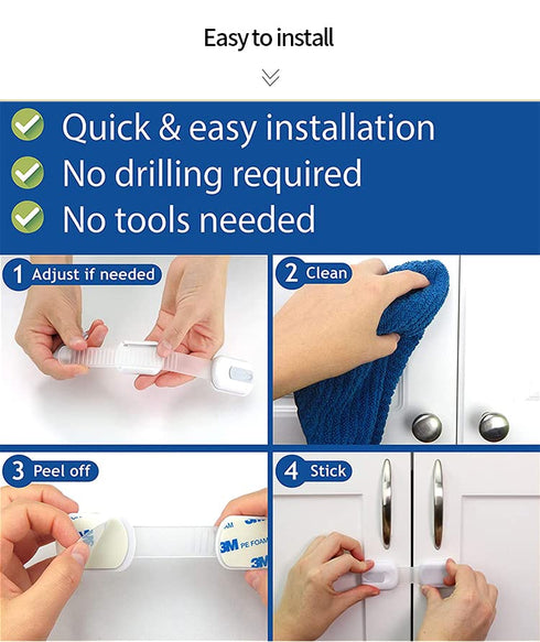 Child Safety Lock for Refrigerator, Cabinet, Drawer, Freezer & Door, 2 Extra Strong Adhesives, Pack of 4