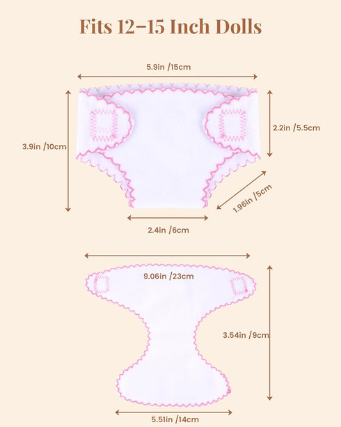6 12-15 Inch BABESIDE Pcs Baby Doll Diapers for Dolls, Reusable & Washable Doll Underwear Fits Baby Dolls, Pretend Play