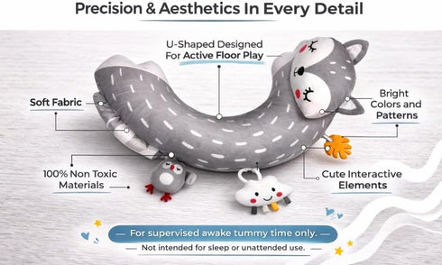 Tummy 0-6 Time Activity Toy | Baby Sensory Pillow for Infants Months | Pillow with Detachable Rattle | Crinkle