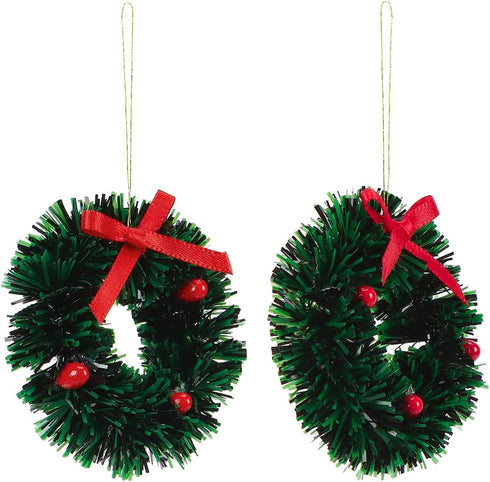 10 Pieces Mini Artificial Christmas Wreaths Ornaments - Dollhouse Miniature Christmas Wreath for Door, Windows, Tree