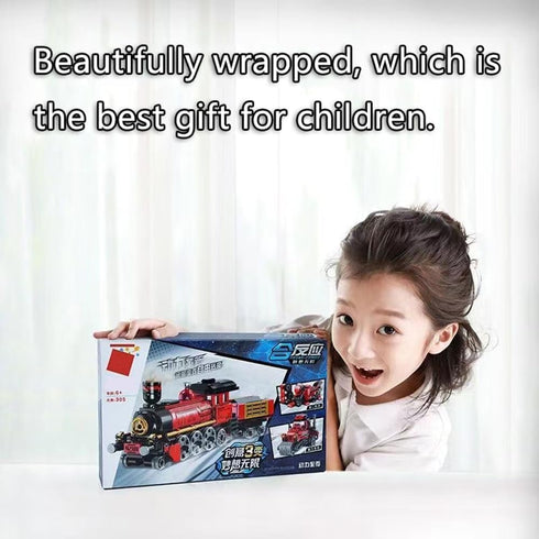 Train Building Toys Set 3 in 1 Steam Train Motorcycle Tractor Building Block for Kids STEM Creative Kit