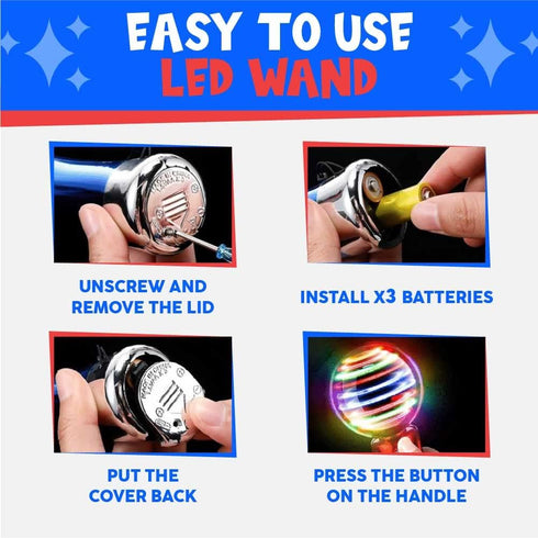 Toysery Magic Wand - Spinning Light Up Toy for Kids, LED Wand for Boys and Girls, Autism Sensory Toy