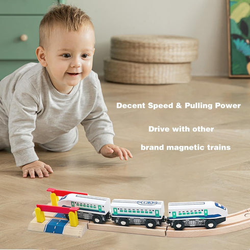 Wooden Bullet Train Cars Track Accessories Set - High-Speed City Train Toys for Boys and Girls