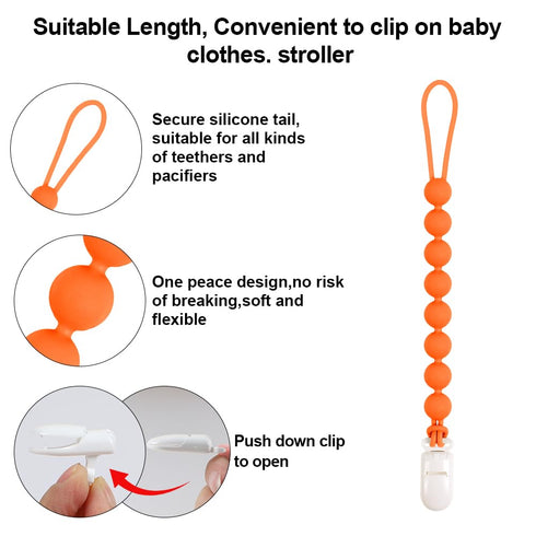 Baby Food Grade Silicone Teether Toy with Pacifier Clip Holder, Teething Pain Relief Gift Set for 3 Months+ Boys and