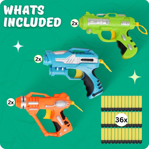 6 Pack Mini Foam Dart-Firing Blasters - Micro Toy Guns with 36 Darts, Nerf Compatible Bulk Party Favors for Kids