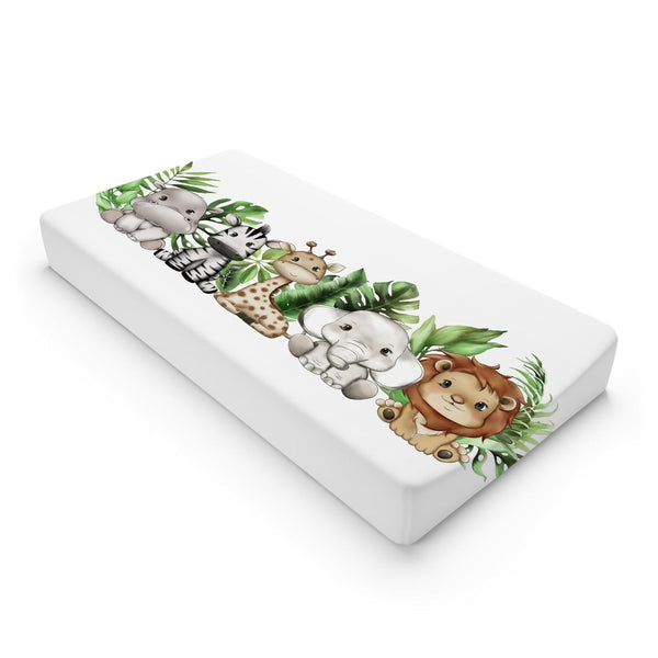 Tropical Jungle Safari Animals Changing Pad Covers, Lion Elephant Giraffe Zebra Hippo, 32"x16" Soft Sheets