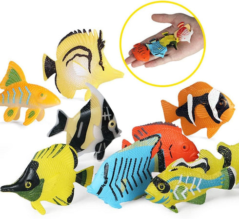 RCOMG 24PCS Tropical Fish Toys Set, Plastic Sea Creatures Figurines, Educational Ocean Animal Figures for Kids Party