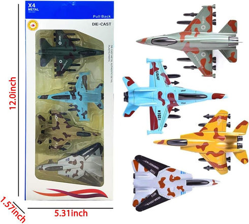 CORPER TOYS Airplane Toys Set, Die Cast Metal Military Fighter Jets, Pullback Plane Model, Pack of 4