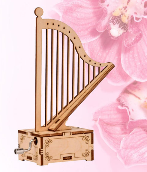 ibasenice Wooden Harp Model, 2 Pcs Box 3D Puzzles for Kids, DIY Music Box Ornament