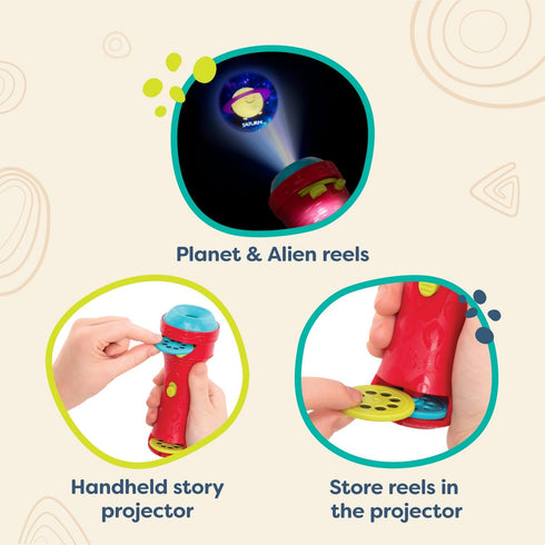 2 4+ B. toys Projector Flashlight Image Reels Planet & Alien Projections Space Toys for Kids Years Light Me to The Moon