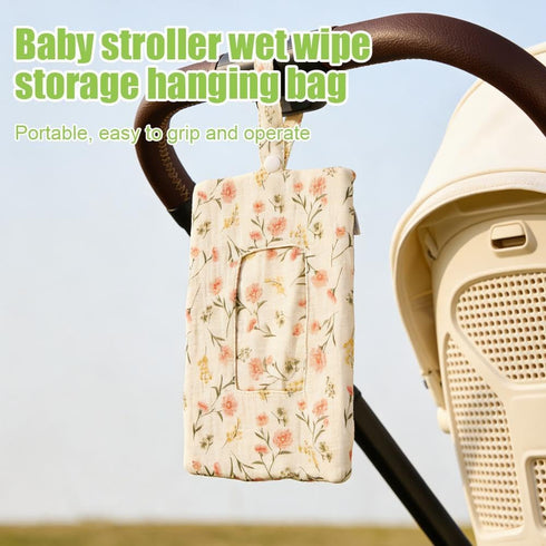 PLGEBR Mommy Portable Bag for Stroller,Refillable Floral Baby Wipe Holder Quilted Wipe Pouch with Lanyard for Travel