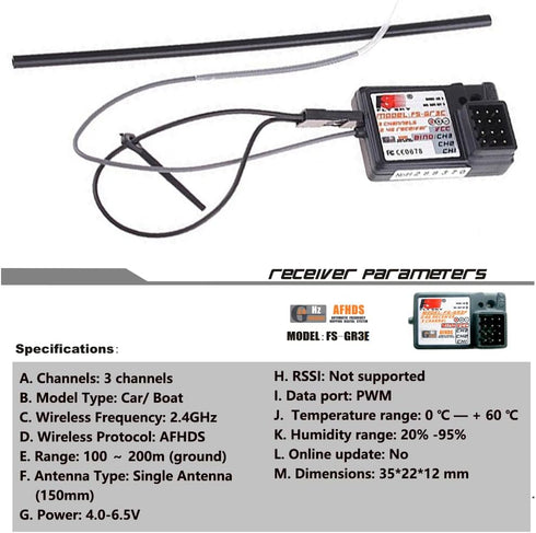 Flysky FS-GT2 FS-GR3E 2.4GHz 2 RC Transmitter with Receiver, Channel Digital Radio Controler and Receiver for RC Car