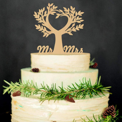 Mr and Mrs Cake Toppers Bride and Groom Rustic Wood Tree Wedding Decoration