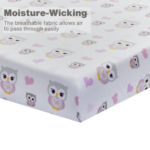 3-Piece Set 100% Set EVERYDAY KIDS Toddler Fitted Sheet, Flat Sheet and Pillowcase - Owls - Soft Breathable Cotton