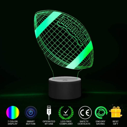 Wiscky 3D 7 Football Night Light Lamps for Kids, Soccer LED Color Changing Table Desk Lamps Lighting Cool Toys Gifts