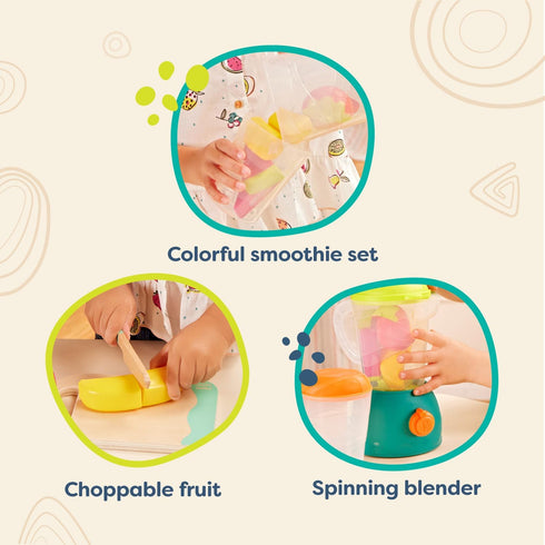 B. toys Mini Chef Fruity Smoothie Playset, Pretend Play Kitchen Accessories, Toy Blender, Role-Play Toys for Kids 3+