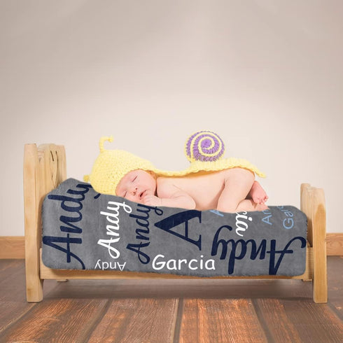 Yoke Style Personalized Baby Blankets for Baby Girls/Boys, Custom Name Swaddle Blanket, Baby Boy Girl Gifts