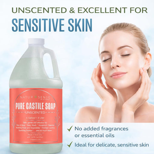 100% 64 Oz/Half-Gallon (Pack 1) NTRSNS NaturSense Pure Castile Soap. Unscented, made with Certified Organic Oils