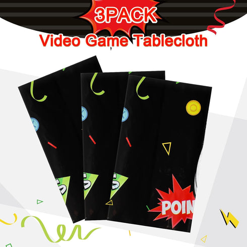 Tatuo 3 PCS Video Game Table Cover - Game Theme Plastic Table Cloth for Boys Girls Kids, 54 x 108 Inch (Cool Black)