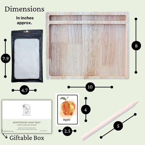 Montessori Sand Tray with Flashcard Holder and Flashcards | Play Sand & Wooden Stylus | Sensory Bin | Tactile & Sensory
