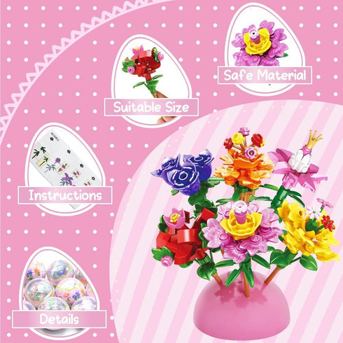 UMEELR 12Pcs Pre Filled Easter Eggs with Flowers, DIY Flower Surprise Building Blocks Toys for Basket Stuffers, Easter