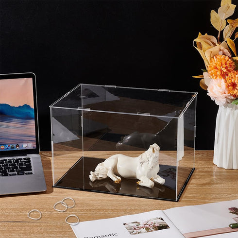 FINGERINSPIRE Plastic Minifigure Display Cases, 12.2x8.3x8inch Clear Dustproof Action Figure Display Box with Black Base