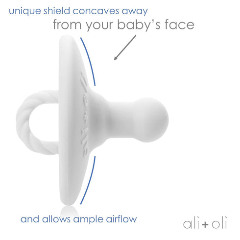 (2-pk) Set Set, Ali+Oli Pacifier for Baby Daisy Flower Scallop (Pink-White) Concaved Shield Newborn Pacifiers, BPA-Free