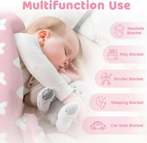 30 40 Inches Heart Minky Baby Blanket x for Girls, Soft Plush Receiving Blanket with Dotted Back, Gift for Toddler
