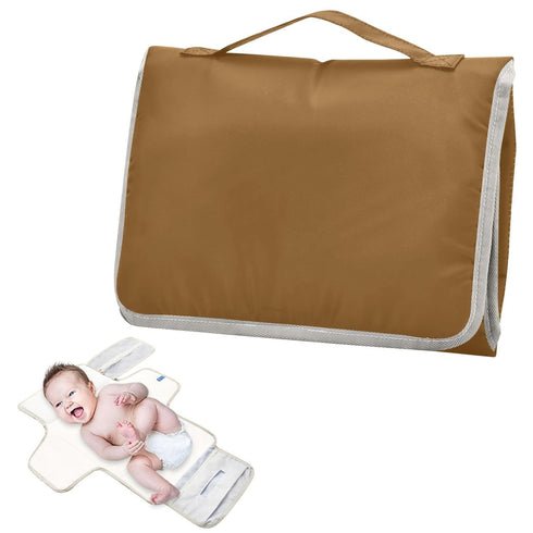 MCHIVER Brown Travel Diaper Changing Pads for Baby Toddler Portable Diaper Changing Station Mats with Built-in Pillow