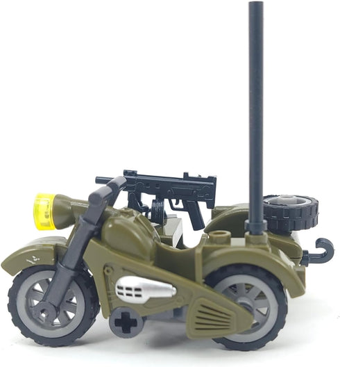 General Jim's WW2 German Military Motorcycle and Removable Sidecar Building Blocks Set (Green)